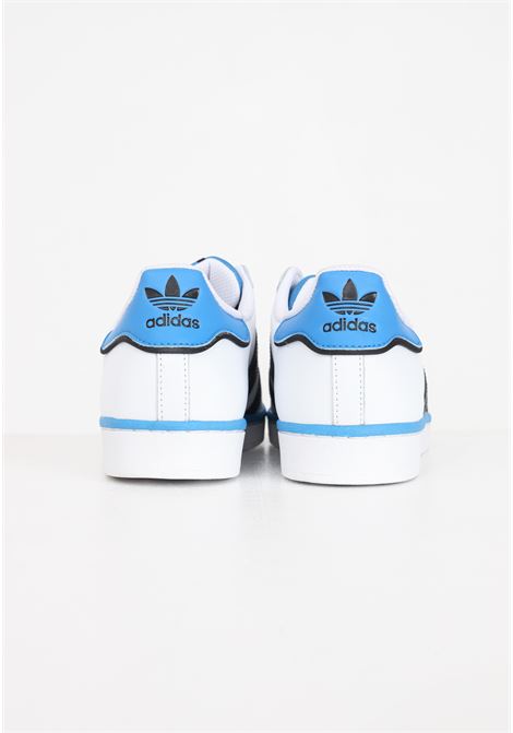 White sneakers with black and light blue details for SUPERSTAR men ADIDAS ORIGINALS | IF3640.